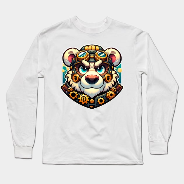 Steampunk Anthro Furry Bear Art Long Sleeve T-Shirt by Blue Bull Bazaar